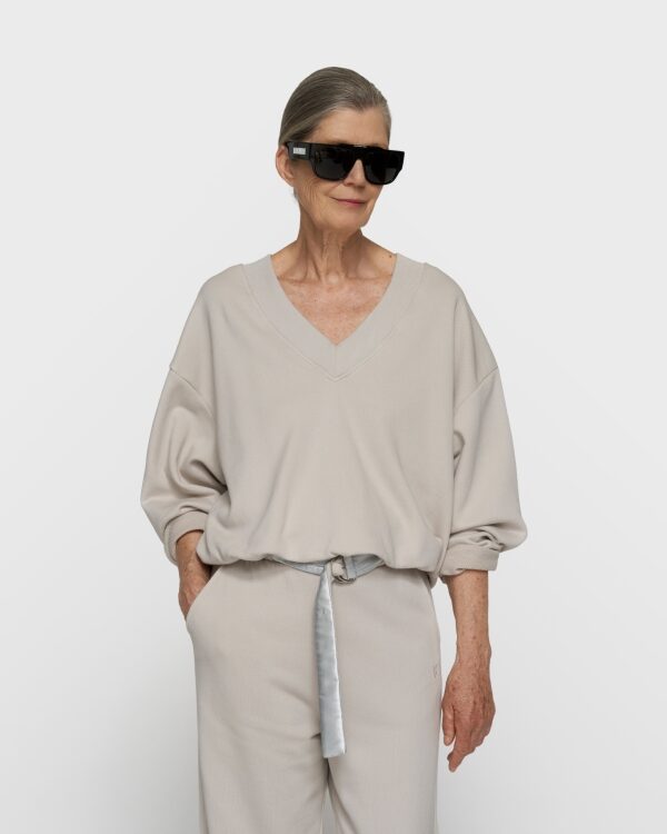 V-Neck Balloon Sweater - Blau acer